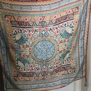 Johnny Was silk, tasseled scarf